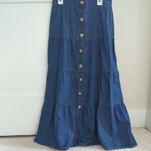 BCX Blue Maxi Skirt with Button Detail